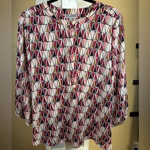 JM Collection White and Pink Button Down Blouse with Peter Pan Collar